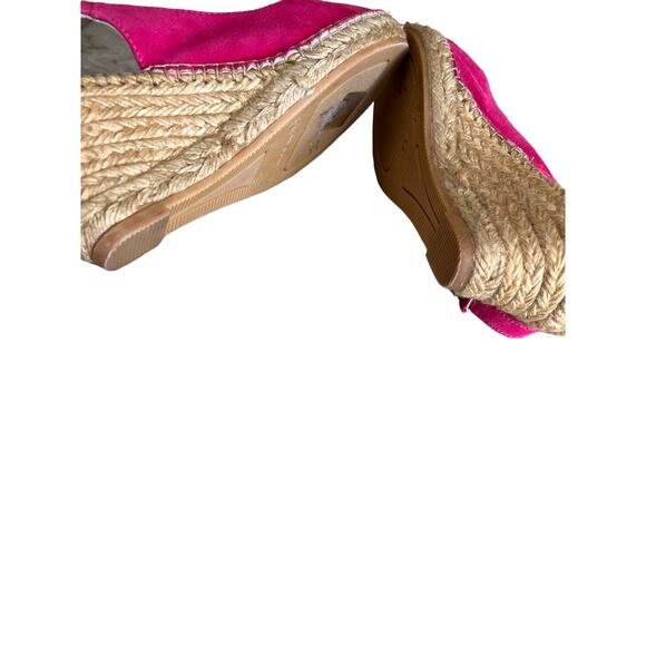 Cosmoparis Hot Pink Suede Peep Toe Espadrille Wedges 6.5 - Picture 5 of 8